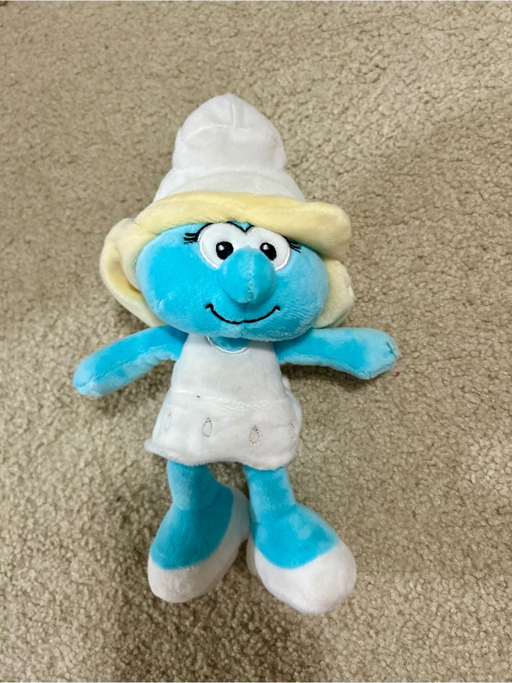 Blue Plush Smurfette-Inspired Doll with White Outfit